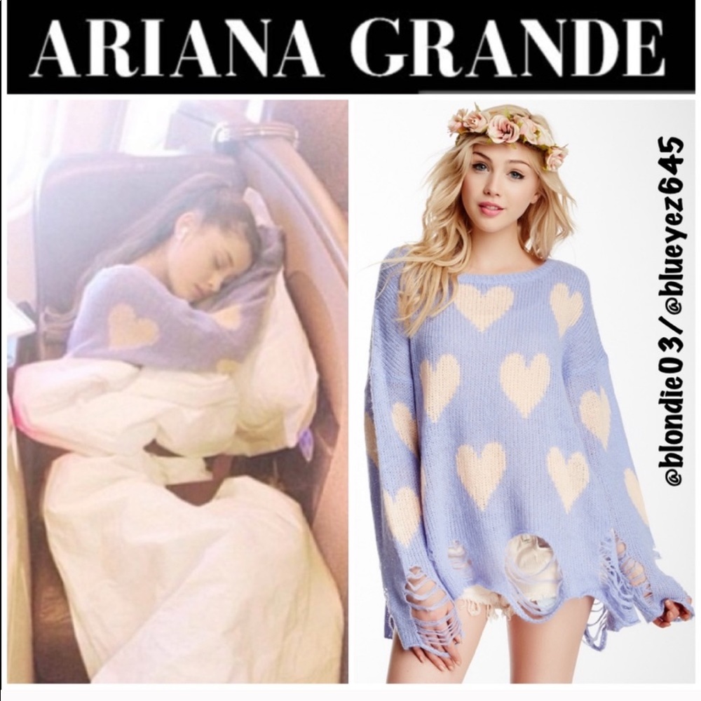 Wildfox Lavender & Cream Heart Distressed Crewneck Sweater